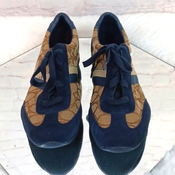 Y2K Coach Logo New York New Womans Brown & Black Suede Sneakers 9 M - Picture 1 of 13